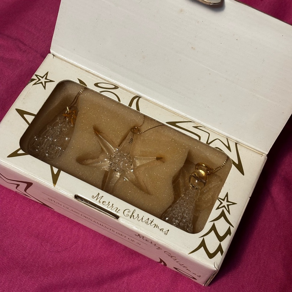 Vintage AVON Crystal Christmas Ornaments with Gold Accents